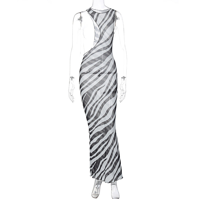 Damen Maxikleid mit asymmetrischem Schnitt und transparentem ZR&Bra-Muster R&B