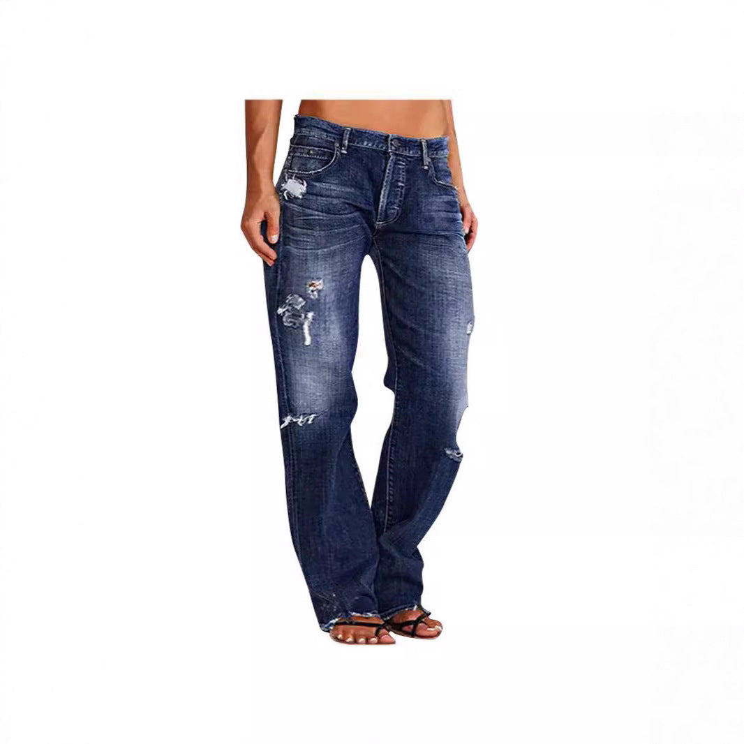 Damen Destroyed Jeans mit weitem Bein und lässiger Passform