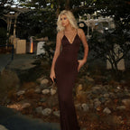 Damen Elegantes Spaghettiträger-Maxikleid mit tiefem V-Ausschnitt und figurbetontem Schnitt R&B