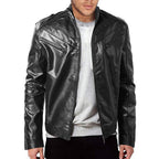 Herren Kunstleder Bikerjacke mit Steppdetails
