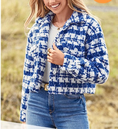 Damen Karierte Cropped Jacke R&B