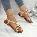 Damen modische Zehentrenner-Sandalen mit geflochtenem Riemendesign und glamourösen Details R&B