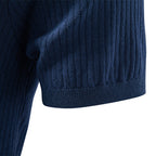 Herren nan fein geripptes Kurzarm-Poloshirt mit offenem Kentkragen R&B