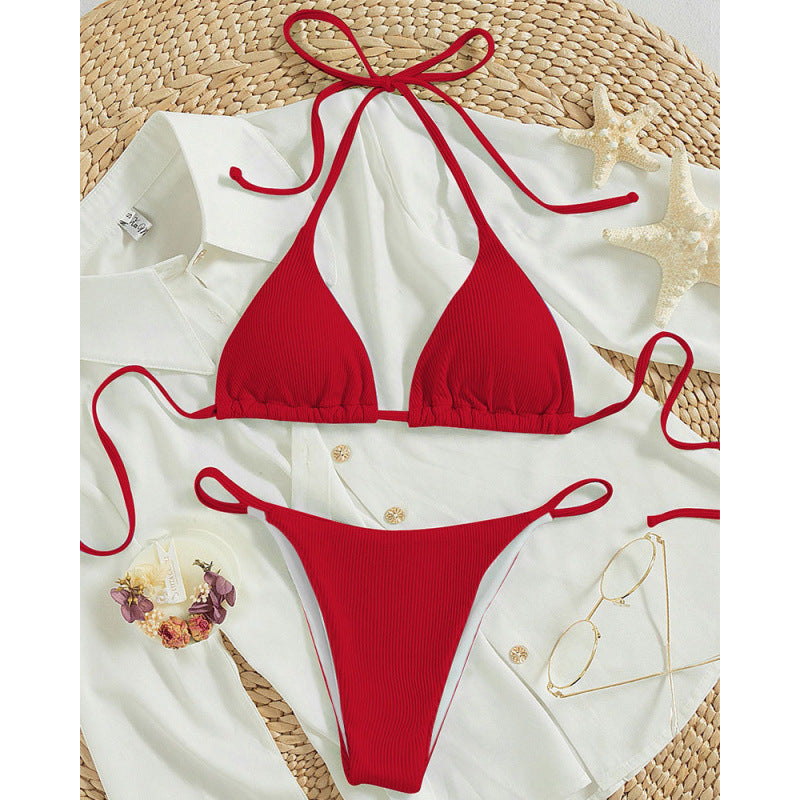 Damen Triangel-Bikini-Set mit verstellbaren Schnüren und feinem Strukturmuster R&B