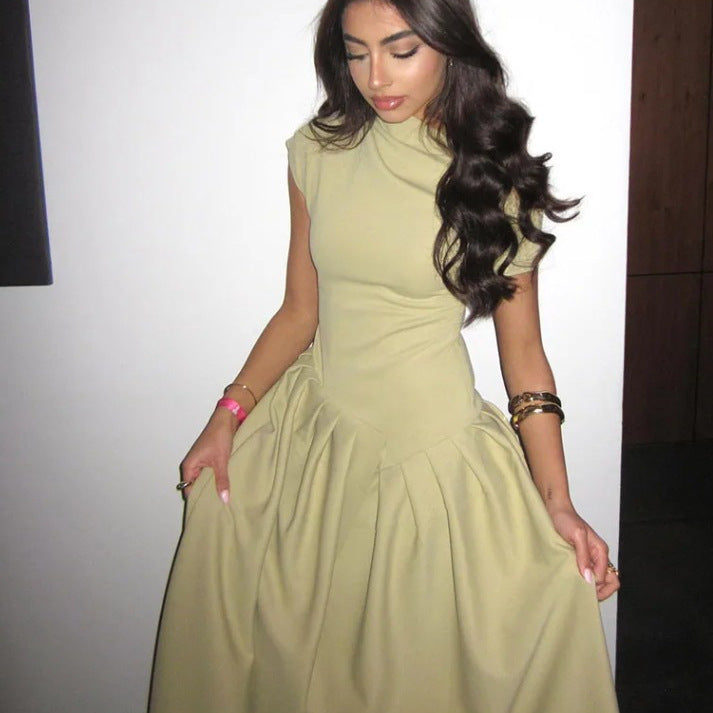 Damen elegantes Maxikleid mit asymmetrischem One-Shoulder-Design und schwingendem Rock R&B