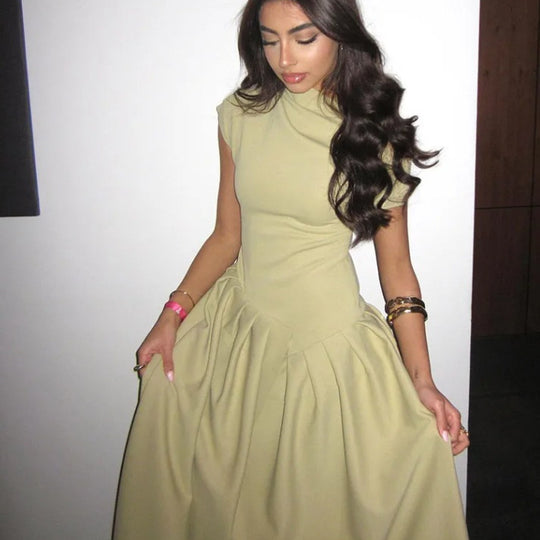 Damen elegantes Maxikleid mit asymmetrischem One-Shoulder-Design und schwingendem Rock R&B