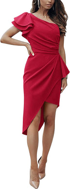 Damen Elegantes Wickelkleid mit asymmetrischem Saum und Rüschendetails R&B