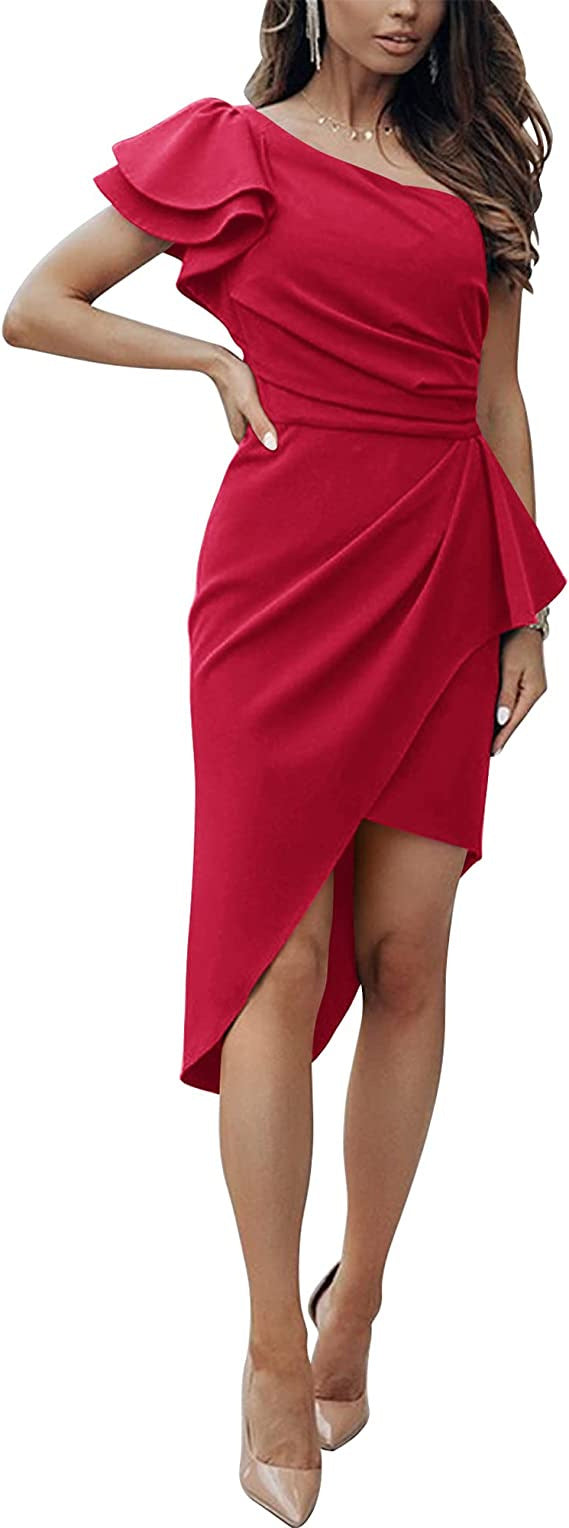 Damen Elegantes Wickelkleid mit asymmetrischem Saum und Rüschendetails R&B