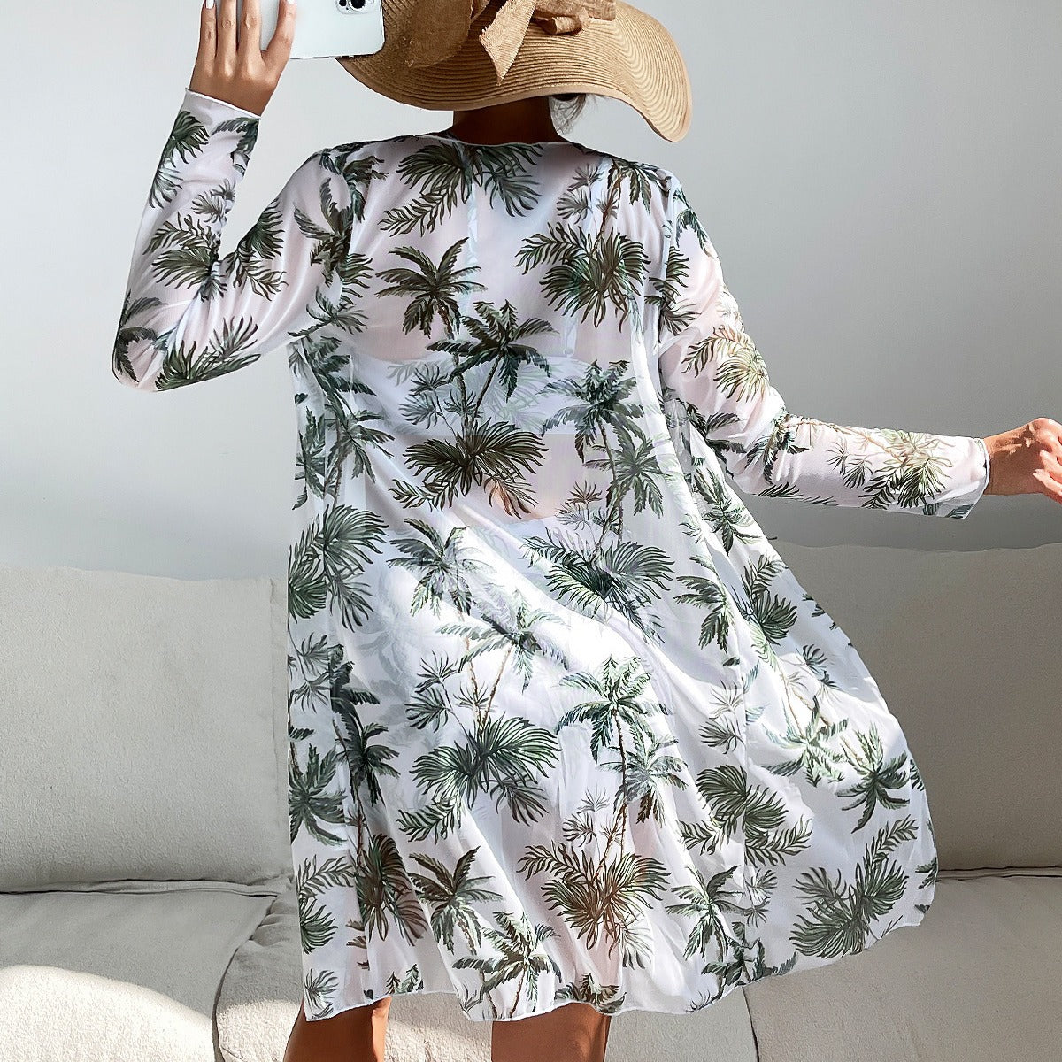 Damen Strandset mit floralem Kimono und Crop-Top R&B