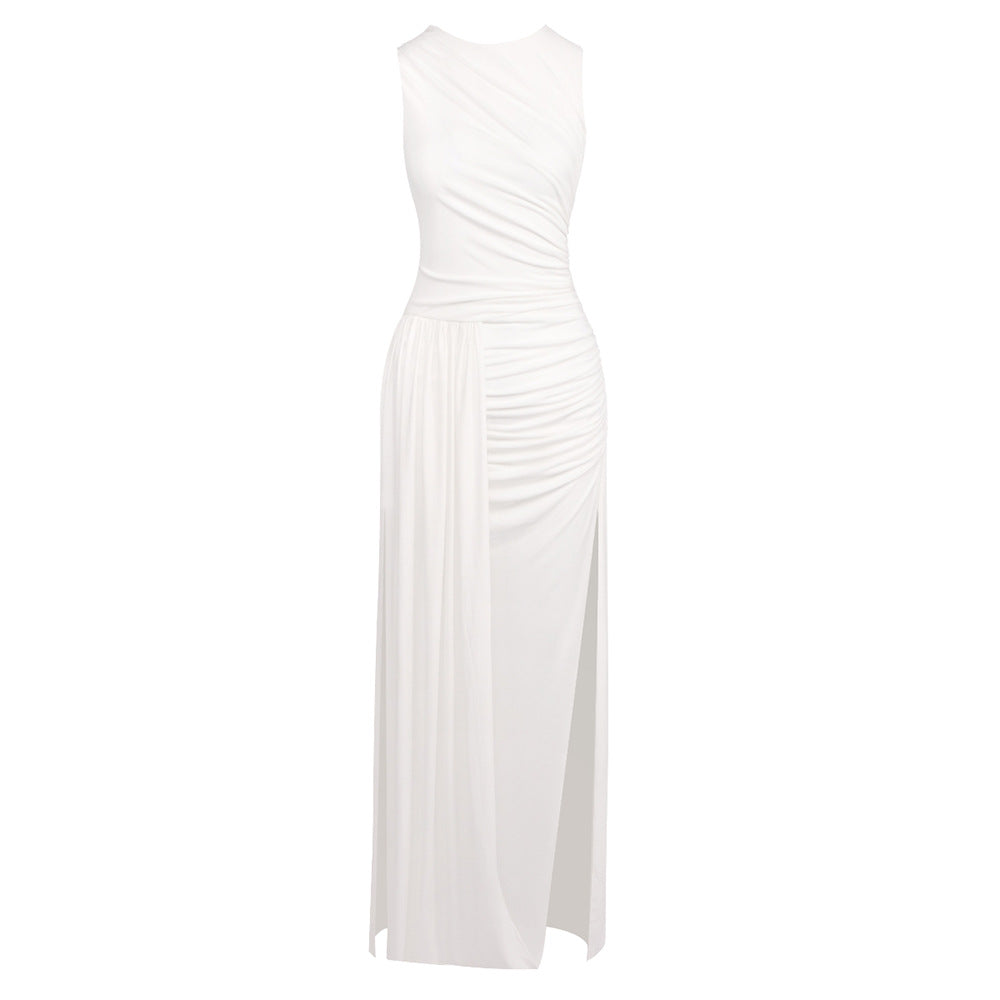 Damen Elegantes langes Kleid mit drapiertem Rock und seitlichem Schlitz R&B