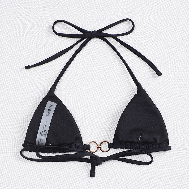 Damen Triangel-Bikini mit goldenem Ringdetail und verstellbaren Trägern R&B
