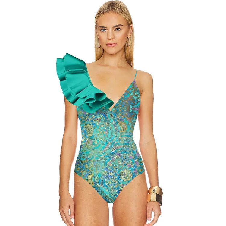 Damen Einteiler Badeanzug mit trendigem Volant-Design R&B