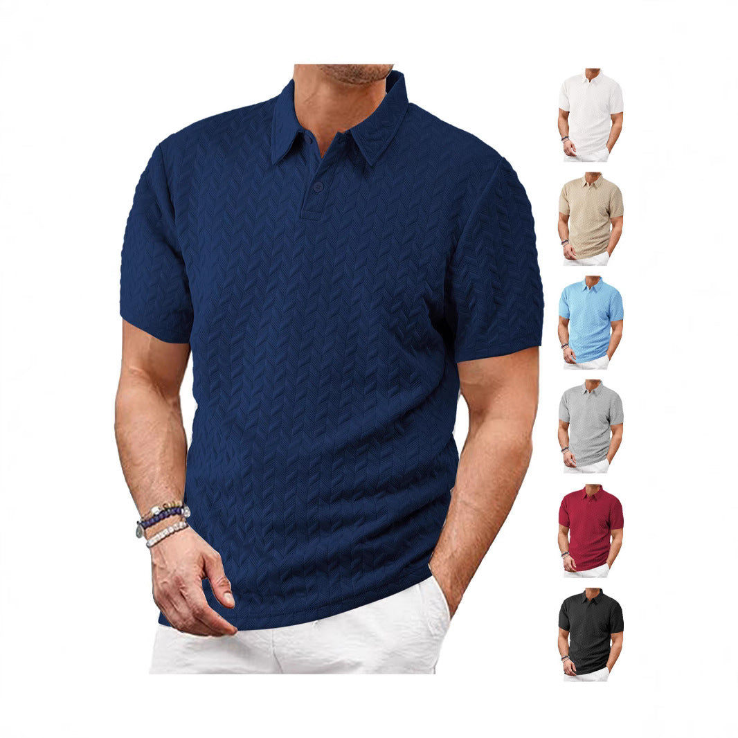 Herren nan kurzärmeliges Poloshirt mit eingeprägter Zickzackstruktur und klassischem Hemdkragen R&B