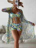 Damen Strandset mit floralem Kimono und Crop-Top R&B