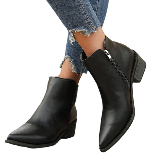 Damen elegante Ankle-Boots mit spitzem Fersenbereich und seitlichem Reißverschluss R&B
