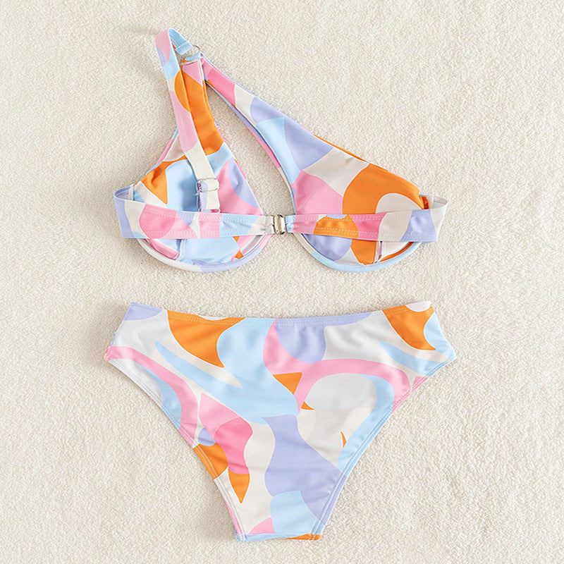 Damen Designer-Bikini mit asymmetrischem Oberteil und hohem Bund