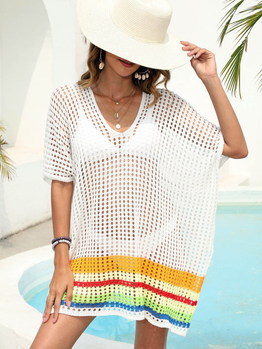 Damen luftiger Strandsarong mit buntem Häkelmuster R&B
