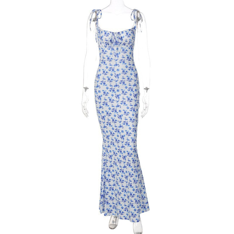 Damen Bodenlanges Kleid mit floralem Muster und verstellbaren Trägern R&B