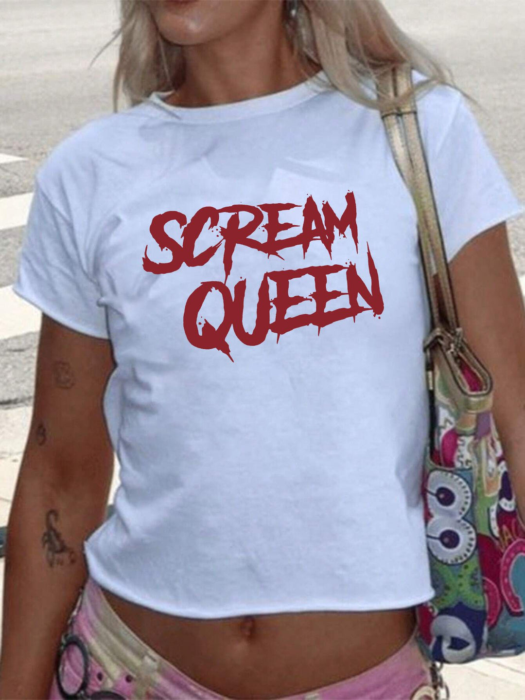 Damen T-Shirt mit funkelndem Discokugel-Motiv und zeitgemäßem Schleifendetail R&B