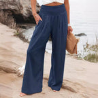 Damen weite Sommerhose mit elastischem Bund und elegantem Faltenwurf R&B