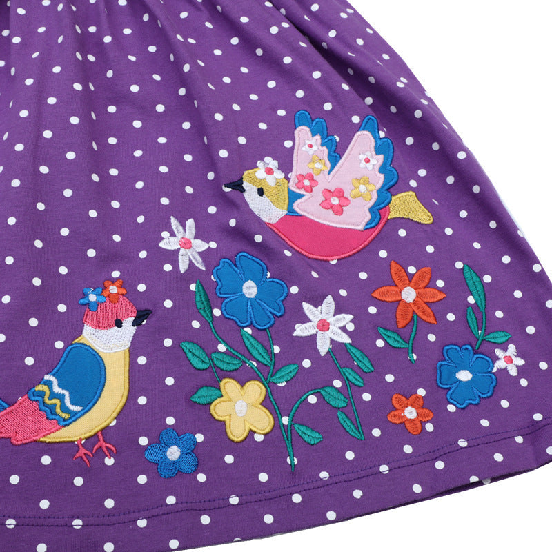 Mädchen Sommerkleid mit hübschen Vogel- und Blumenapplikationen R&B