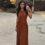 Damen Langes Kleid mit asymmetrischem Schnitt und raffiniertem Drapierungselement R&B