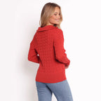 Damen Strickpullover mit elegantem Kabelmuster und modischem Stehkragen R&B