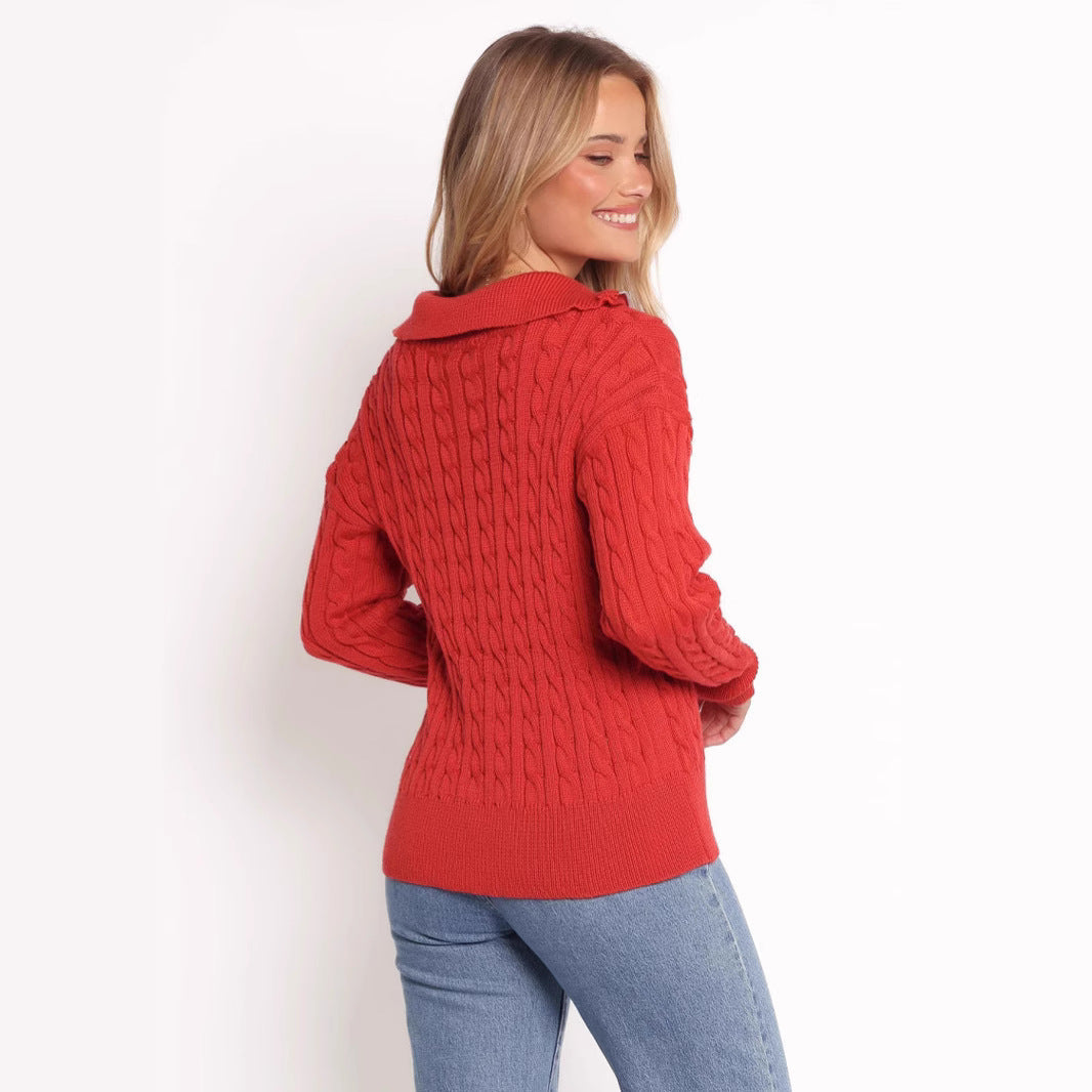 Damen Strickpullover mit elegantem Kabelmuster und modischem Stehkragen R&B