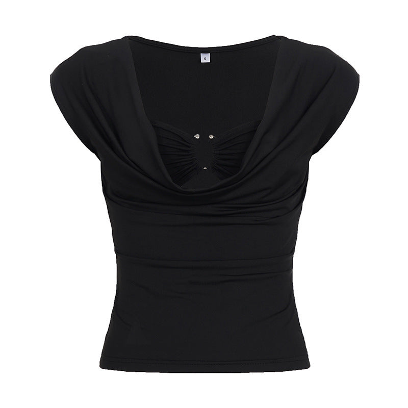 Damen elegantes Oberteil mit modischem Drapierungsdesign und dekorativen Strassdetails R&B