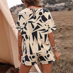Damen Lässiges Lounge-Outfit mit grafischem Muster und elastischem Bund R&B