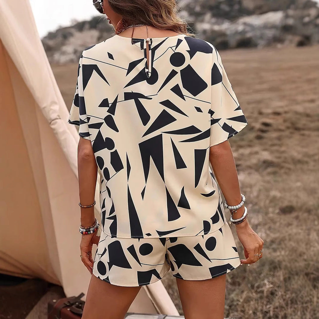 Damen Lässiges Lounge-Outfit mit grafischem Muster und elastischem Bund R&B