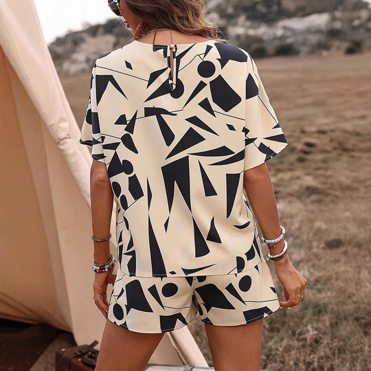 Damen Lässiges Lounge-Outfit mit grafischem Muster und elastischem Bund R&B