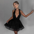 Damen Ärmelloses Minikleid mit tiefem V-Ausschnitt und funkelndem Glitzer R&B