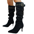 Damen Overknee Stiefel mit modischem Falten-Design und hochwertigem Material R&B