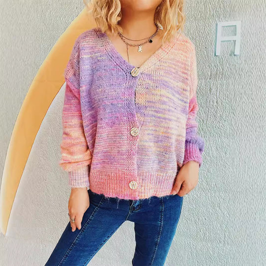 Damen grob gestrickter Cardigan mit modischem Knopfdesign und weichem Material R&B