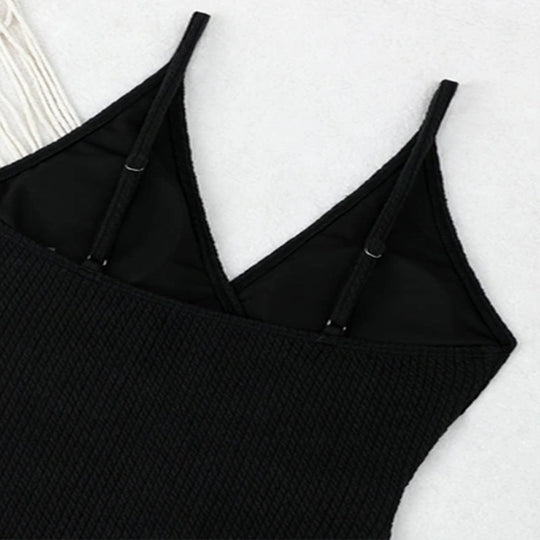 Damen Eleganter Einteiler Badeanzug mit modischem Wickeldetail und tiefem V-Ausschnitt R&B