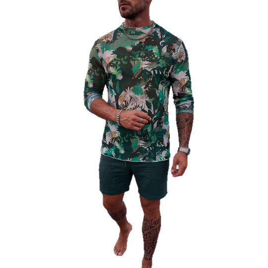 Herren Langarm-Badeoberteil mit floralem Design R&B