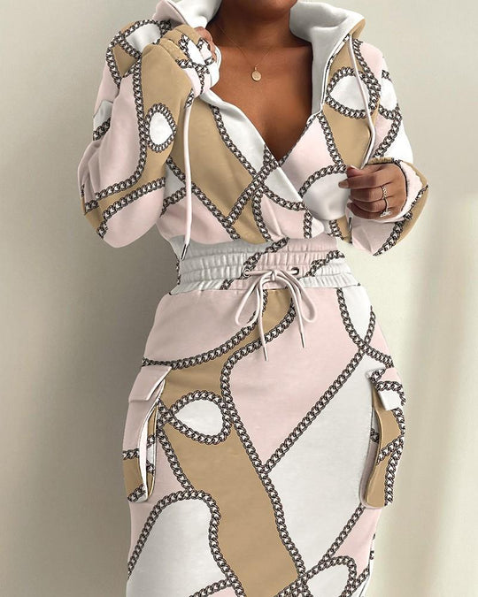 Damen lässiges Set mit modernem Zeitungsdruck R&B