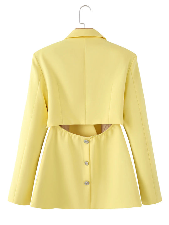 Damen strukturierter Blazer mit eleganten Klappärmel und dekorativem Verschluss R&B
