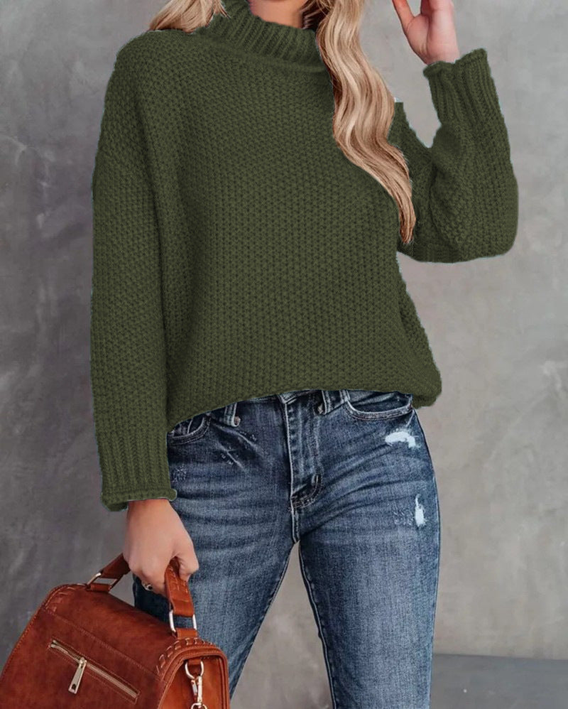 Damen kuscheliger Strickpullover mit hohem Kragen und luftiger Struktur R&B