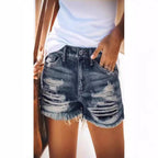 Damen Destroyed Denim-Shorts im modernen Look mit Fransen