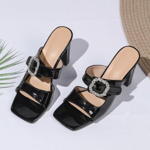 Damen modische Blockabsatz-Sandalen mit funkelnder Schnallen-Applikation R&B