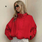 Damen Funktionale Oversized-Jacke mit hohem Kragen und innovativem Design R&B