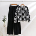 Damen lässiges Strick-Loungewear-Set mit grafischem Muster und weitem Schnitt R&B