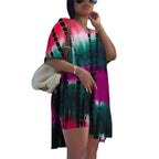 Damen lässiges Summer-Tunika Kleid mit trendy Batik-Design und weitem Schnitt R&B