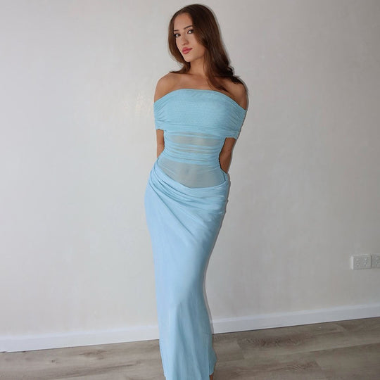 Damen Elegantes Off-Shoulder Maxikleid mit Raffung R&B