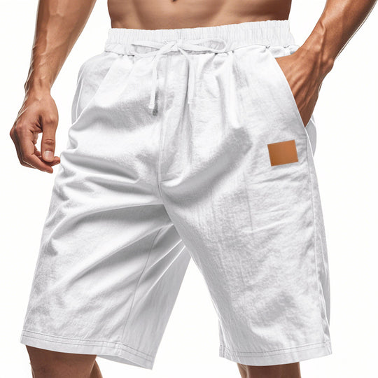 Herren nan leichte Freizeit-Bermudashorts mit Elastikbund, Kordelzug und dezenter Lederapplikation R&B