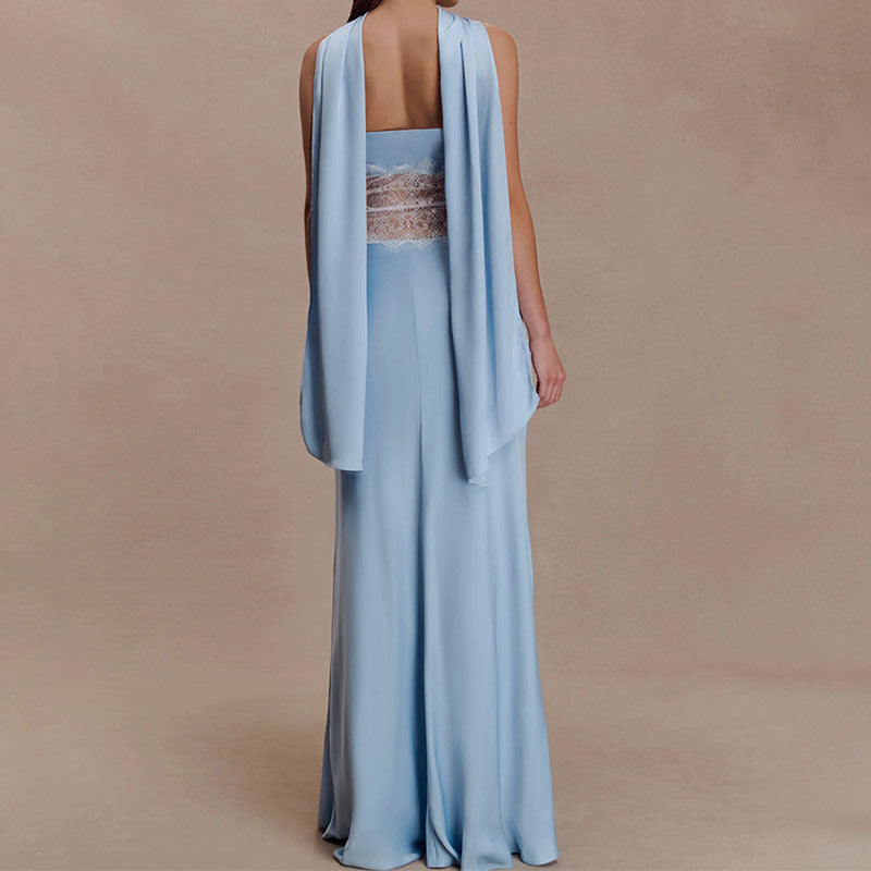 Damen Hochwertiges Abendkleid mit floralem Spitzenoberteil R&B