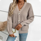 Damen Strickjacke mit tiefem V-Ausschnitt und praktischen Taschen