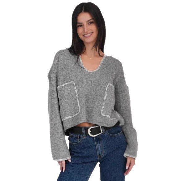 Damen lässiger Pullover mit strukturiertem Design und praktischen großen Taschen R&B